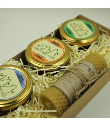 Стеклянные баночки с мёдом, вареньем, специями в коробках и туесах с логотипом